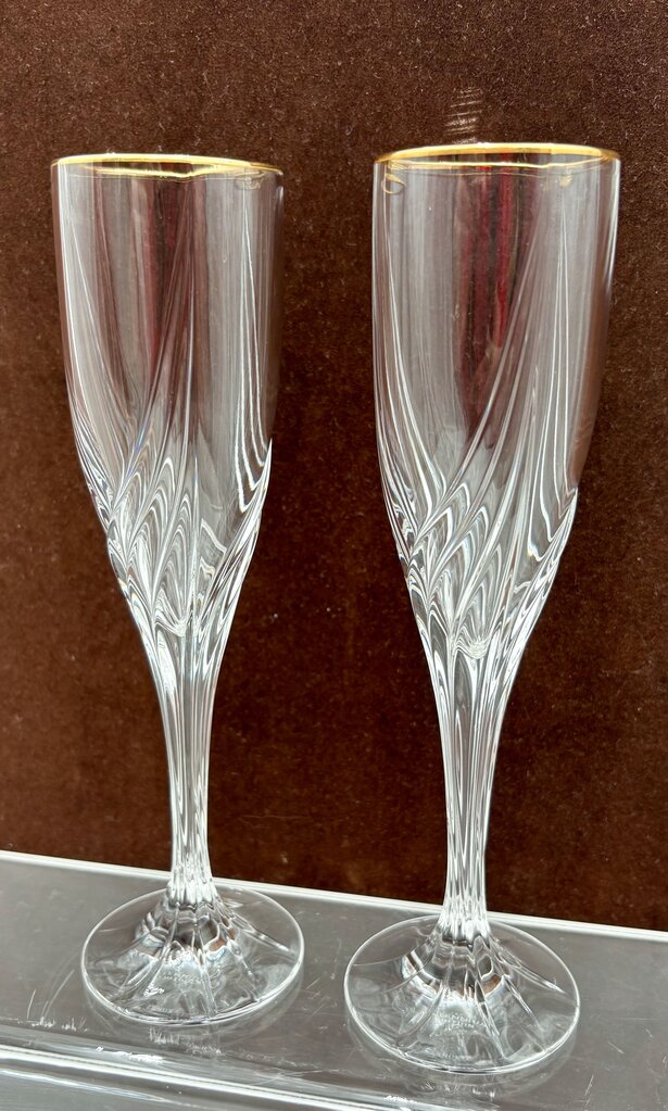 Lenox Millennium Gold Trim Crystal Champagne Flutes 9.1" (PAIR)