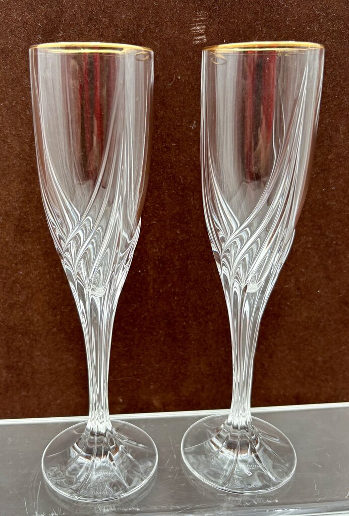 Lenox Millennium Gold Trim Crystal Champagne Flutes 9.1" (PAIR)