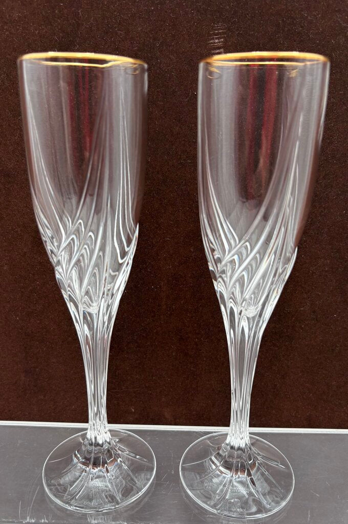 Lenox Millennium Gold Trim Crystal Champagne Flutes 9.1" (PAIR)
