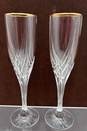 Lenox Millennium Gold Trim Crystal Champagne Flutes 9.1" (PAIR)