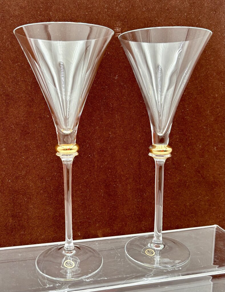 Hungarian Bride & Groom Gold Bubble Stem Martini Glasses 8.75" (PAIR)