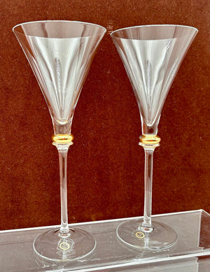 Hungarian Bride & Groom Gold Bubble Stem Martini Glasses 8.75" (PAIR)
