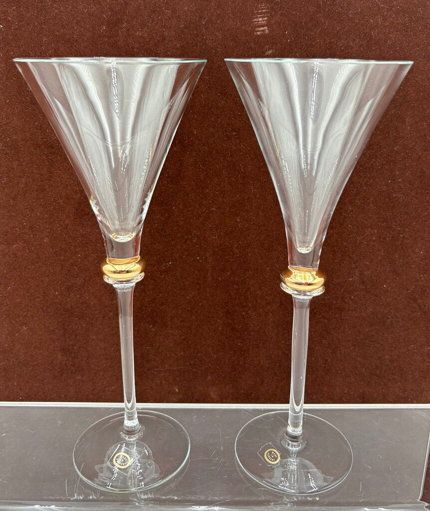 Hungarian Bride & Groom Gold Bubble Stem Martini Glasses 8.75" (PAIR)