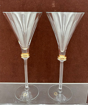 Hungarian Bride & Groom Gold Bubble Stem Martini Glasses 8.75" (PAIR)