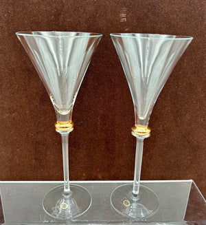 Hungarian Bride & Groom Gold Bubble Stem Martini Glasses 8.75" (PAIR)