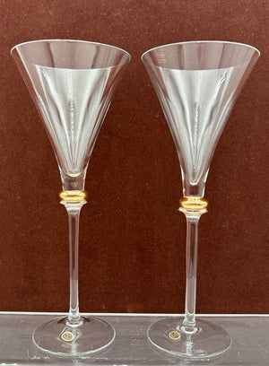 Hungarian Bride & Groom Gold Bubble Stem Martini Glasses 8.75" (PAIR)