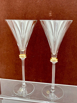 Hungarian Bride & Groom Gold Bubble Stem Martini Glasses 8.75" (PAIR)