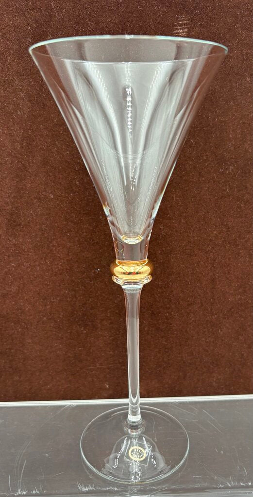 Hungarian Bride & Groom Gold Bubble Stem Martini Glasses 8.75" (PAIR)