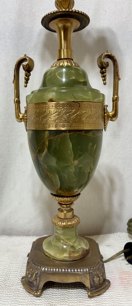 Vintage Benjamin French Empire Champleve Green Onyx & Bronze Gilt 2 Light Table Lamp