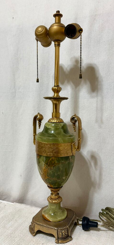 Vintage Benjamin French Empire Champleve Green Onyx & Bronze Gilt 2 Light Table Lamp
