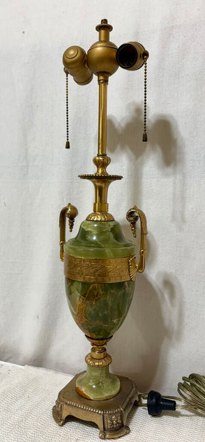 Vintage Benjamin French Empire Champleve Green Onyx & Bronze Gilt 2 Light Table Lamp