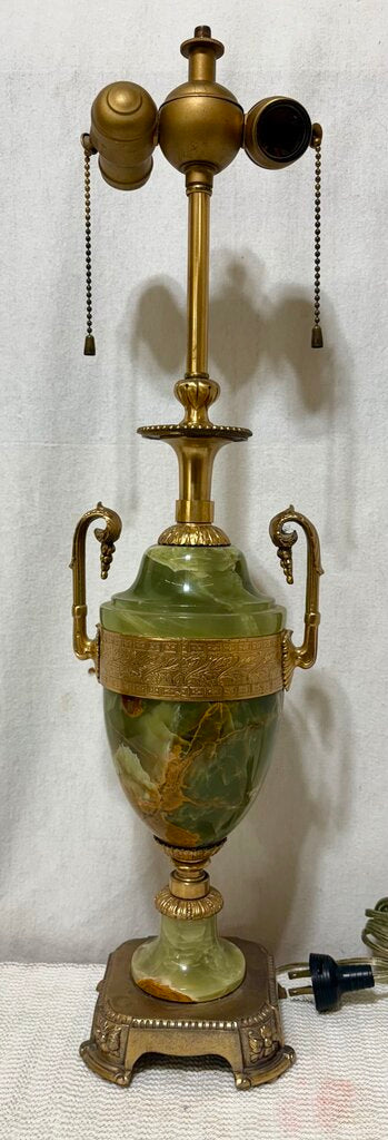 Vintage Benjamin French Empire Champleve Green Onyx & Bronze Gilt 2 Light Table Lamp