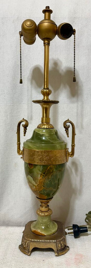 Vintage Benjamin French Empire Champleve Green Onyx & Bronze Gilt 2 Light Table Lamp