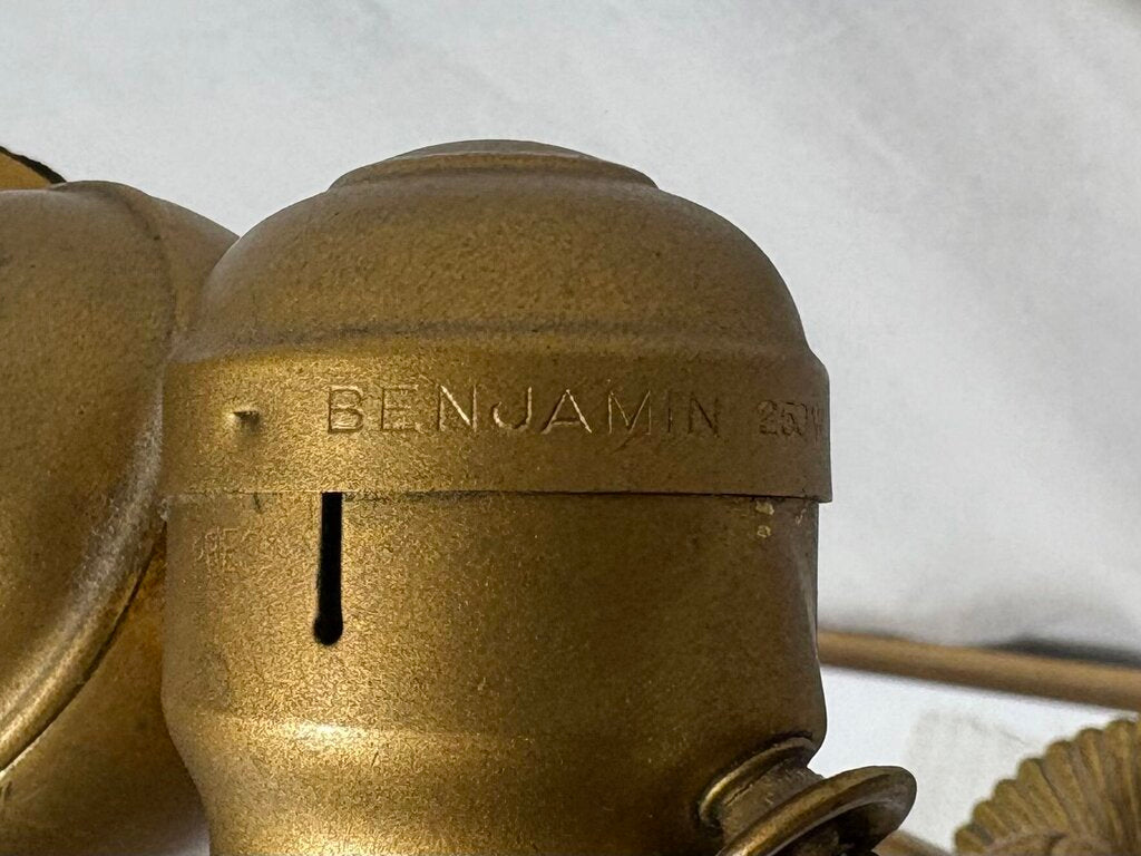 Vintage Benjamin French Empire Champleve Green Onyx & Bronze Gilt 2 Light Table Lamp