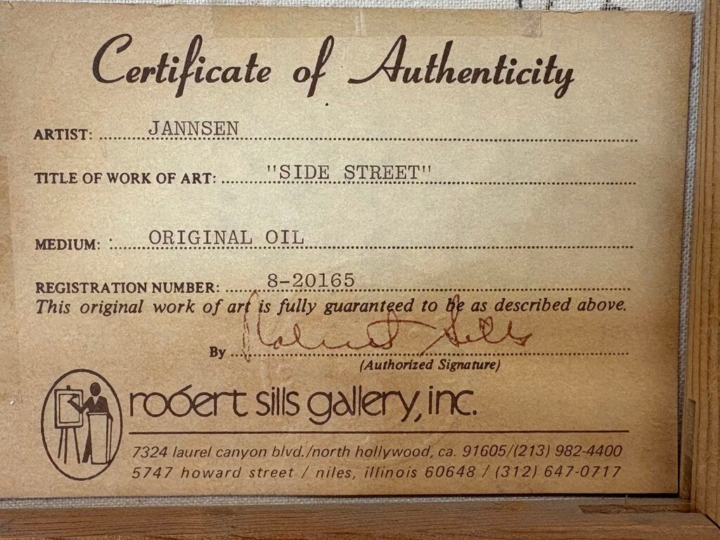 Peter Jannsen "Side Street" Original Oil on Canvas Signed w/ Cert.