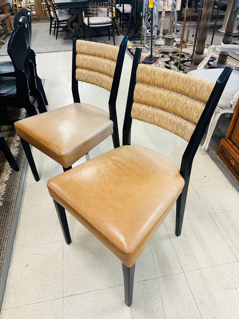 Rush Back Leather Seat Chairs (pair )