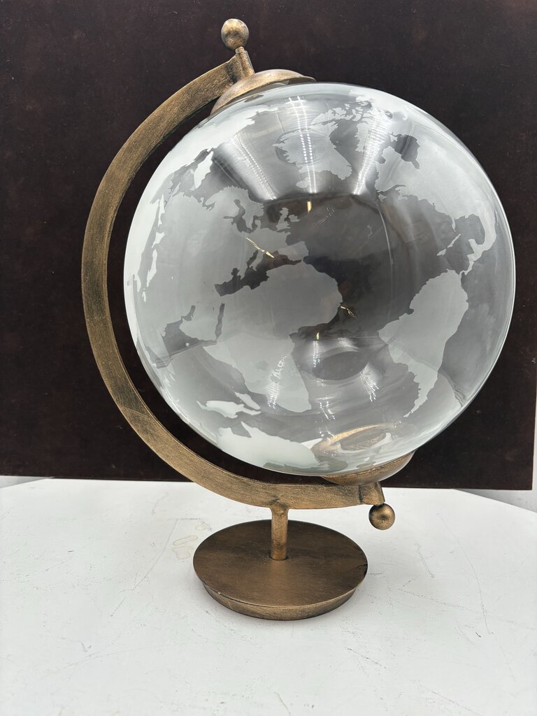World Market Clear Frosted Glass Continental Globe 15"