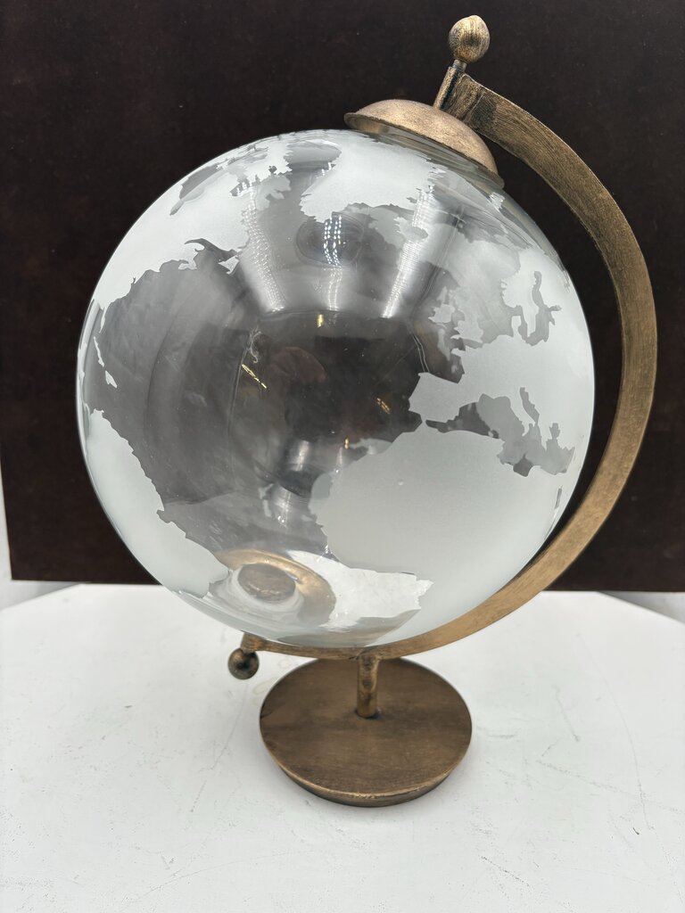 World Market Clear Frosted Glass Continental Globe 15"