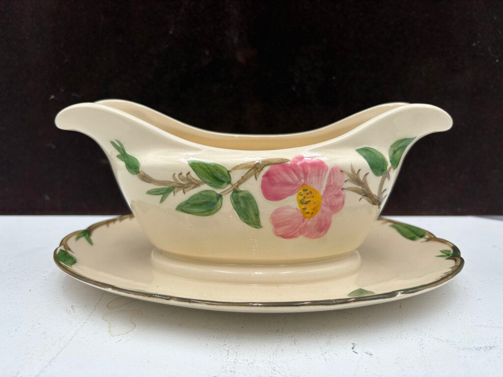 Vintage Franciscan Desert Rose USA Ca. Gravy Boat w/ Attached Drip Tray 3.75"