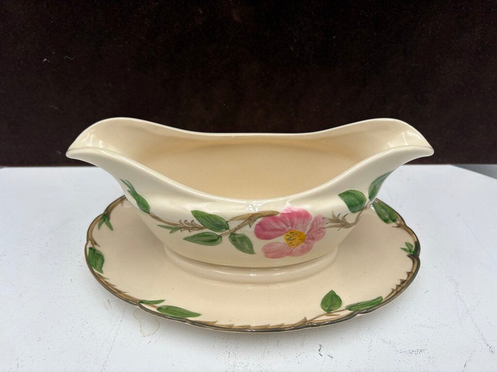 Vintage Franciscan Desert Rose USA Ca. Gravy Boat w/ Attached Drip Tray 3.75"