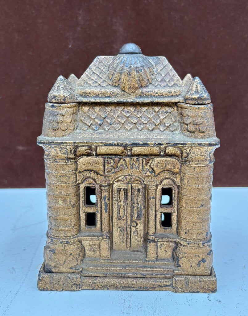 J.E. Stevens 1895 "Four Tower Bank Building" Cast Iron Bank (8Pcs)