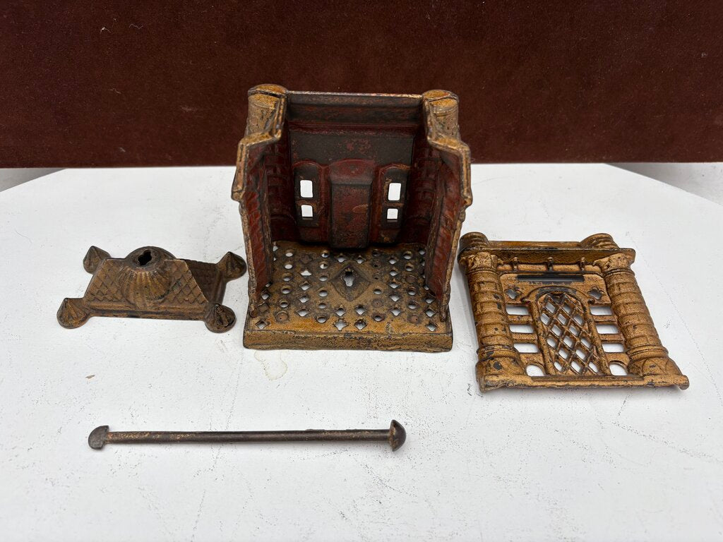 J.E. Stevens 1895 "Four Tower Bank Building" Cast Iron Bank (8Pcs)