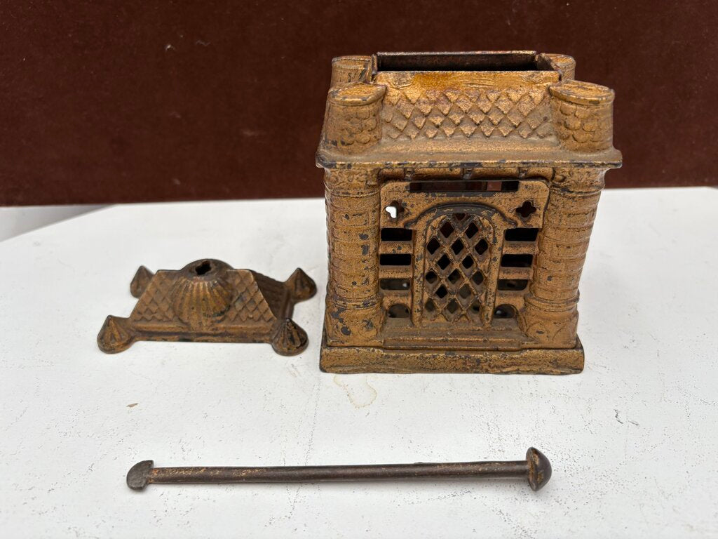 J.E. Stevens 1895 "Four Tower Bank Building" Cast Iron Bank (8Pcs)