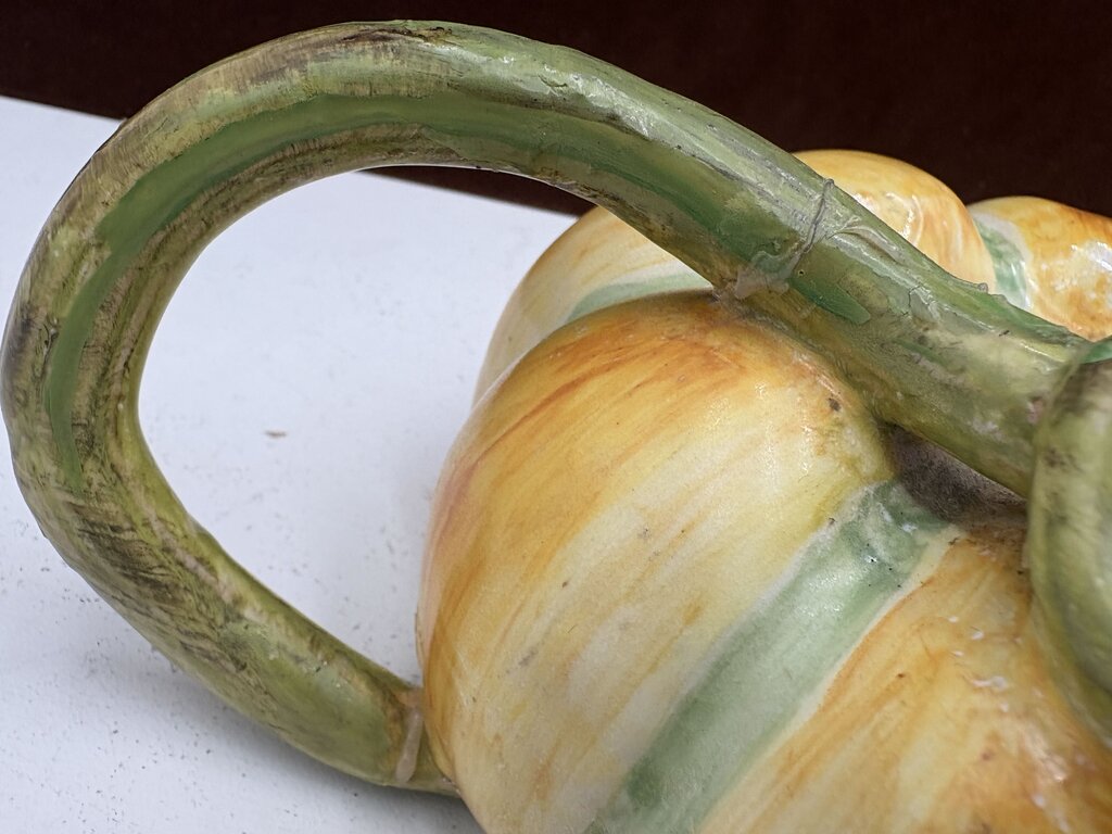A.G. Italian Majolica Pumpkin Teapot Signed Bottom (No Lid)