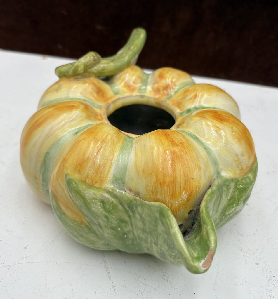 A.G. Italian Majolica Pumpkin Teapot Signed Bottom (No Lid)