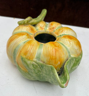 A.G. Italian Majolica Pumpkin Teapot Signed Bottom (No Lid)