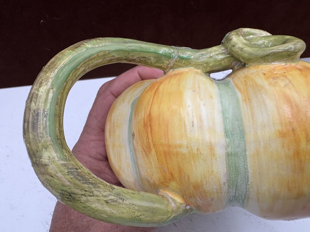 A.G. Italian Majolica Pumpkin Teapot Signed Bottom (No Lid)