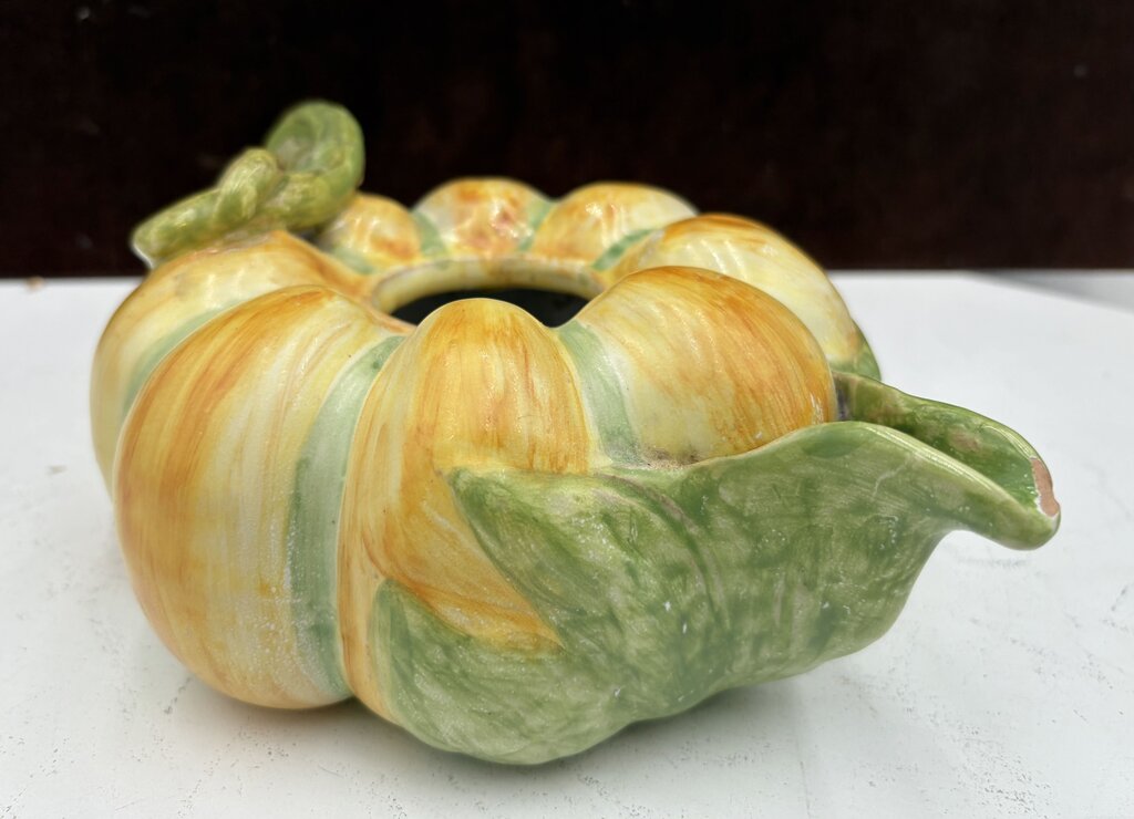 A.G. Italian Majolica Pumpkin Teapot Signed Bottom (No Lid)
