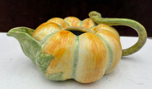 A.G. Italian Majolica Pumpkin Teapot Signed Bottom (No Lid)