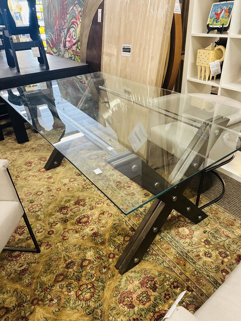 Restoration Hardware Rivet Glass Top Dining Table orig.$4200 ( 41x77)