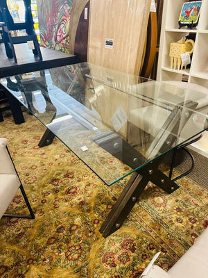 Restoration Hardware Rivet Glass Top Dining Table orig.$4200 ( 41x77)