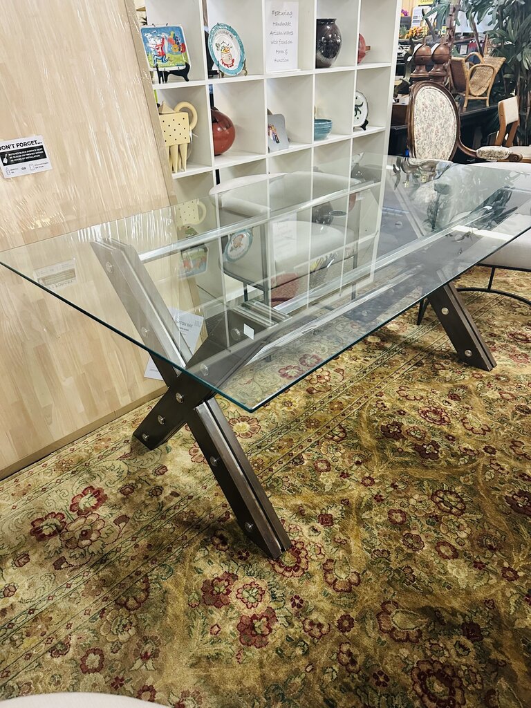 Restoration Hardware Rivet Glass Top Dining Table orig.$4200 ( 41x77)