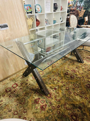 Restoration Hardware Rivet Glass Top Dining Table orig.$4200 ( 41x77)