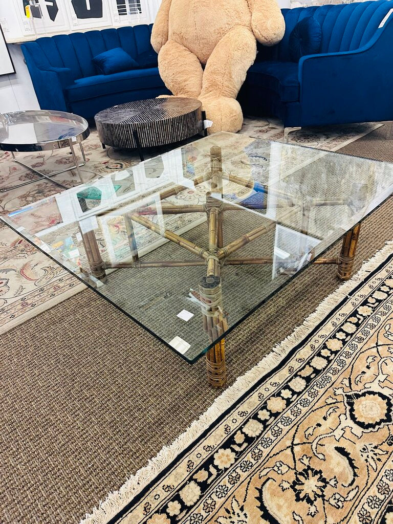 Bamboo Glass Top Coffee Table 40x48x16
