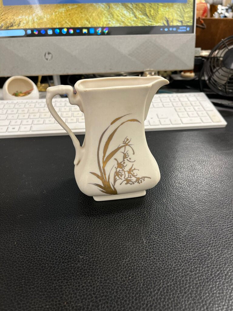 Sue Hue Bisque Beige & Gold Hand Painted Pitcher