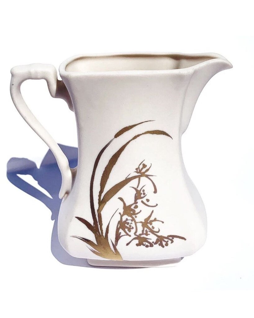 Sue Hue Bisque Beige & Gold Hand Painted Pitcher