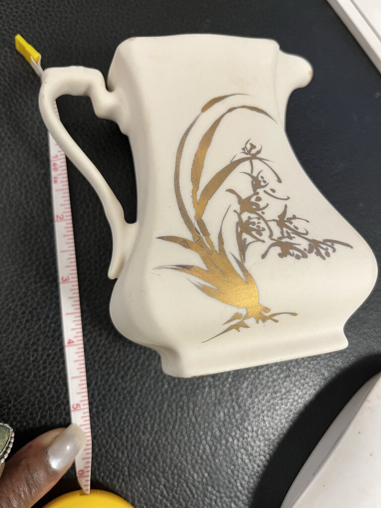 Sue Hue Bisque Beige & Gold Hand Painted Pitcher