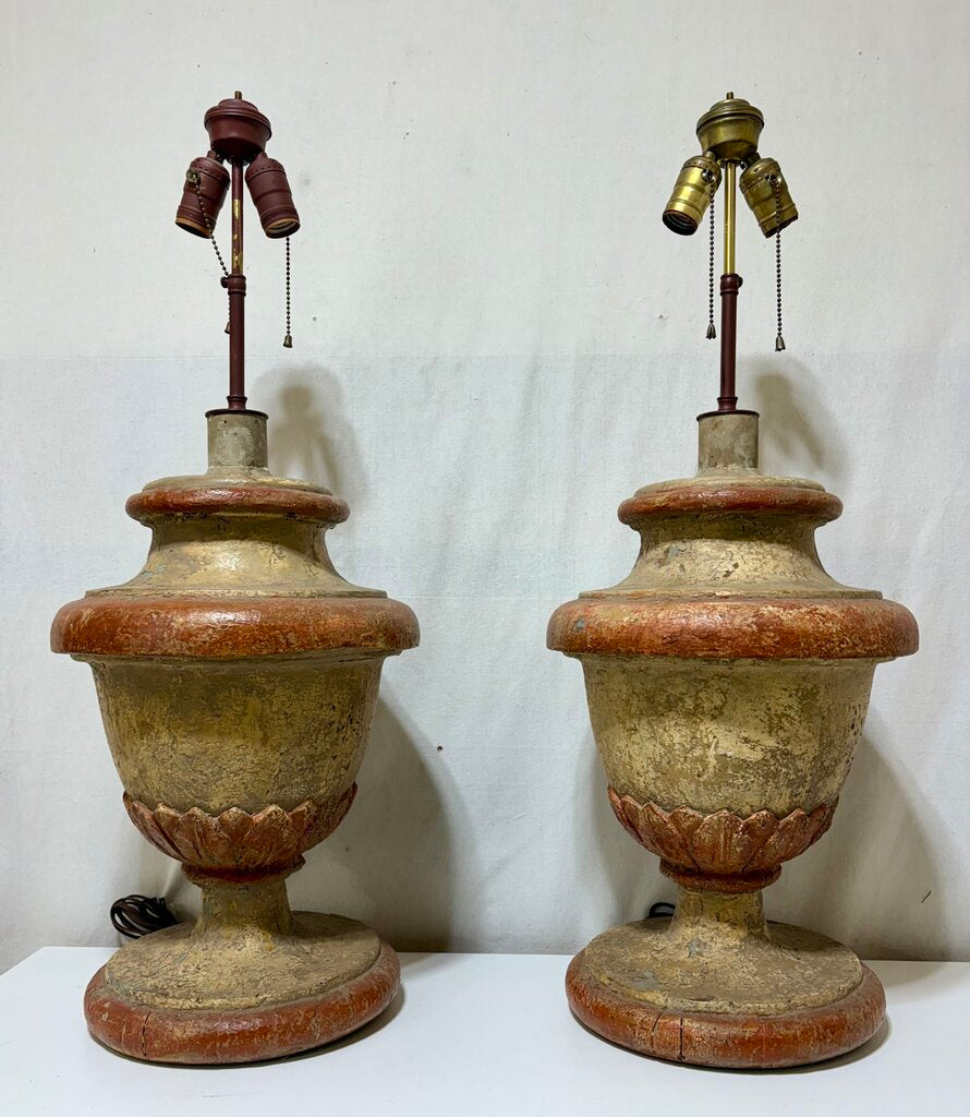 Faux Stone Composite Cast Urn Style 2 Light Table Lamp (PAIR) NO Shades