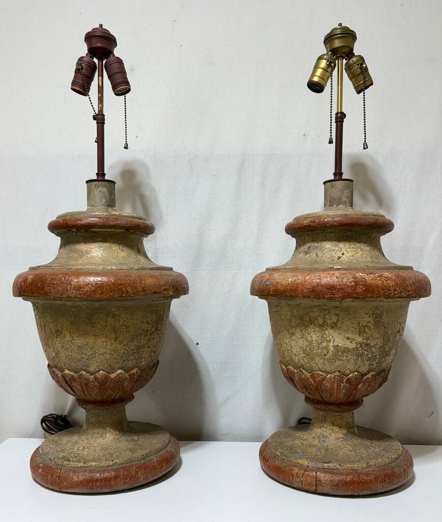 Faux Stone Composite Cast Urn Style 2 Light Table Lamp (PAIR) NO Shades