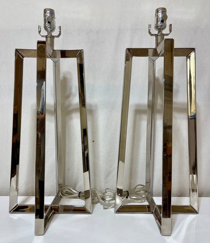 Polished Chrome Open Triangle Tube Table Lamp (PAIR)