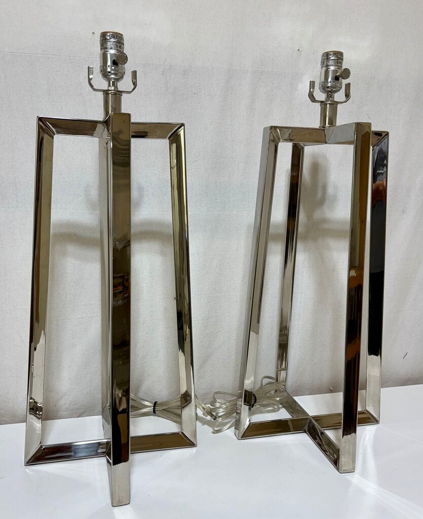 Polished Chrome Open Triangle Tube Table Lamp (PAIR)