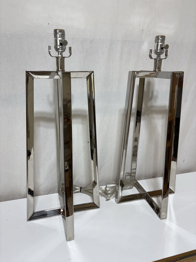 Polished Chrome Open Triangle Tube Table Lamp (PAIR)