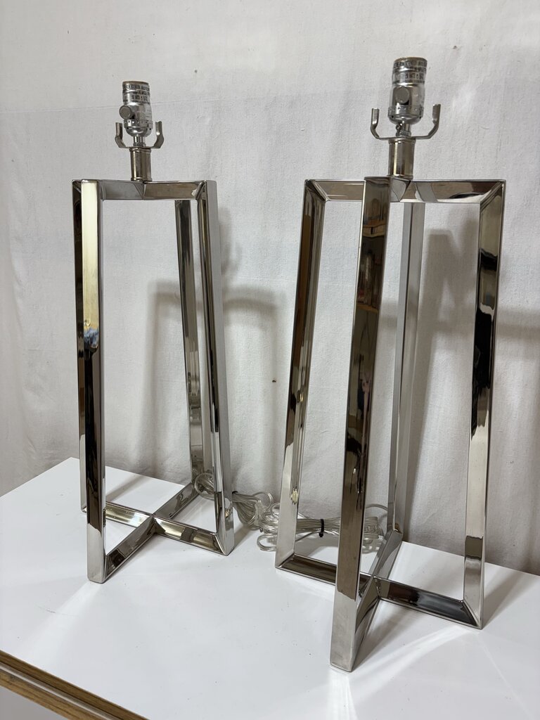 Polished Chrome Open Triangle Tube Table Lamp (PAIR)