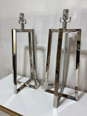 Polished Chrome Open Triangle Tube Table Lamp (PAIR)
