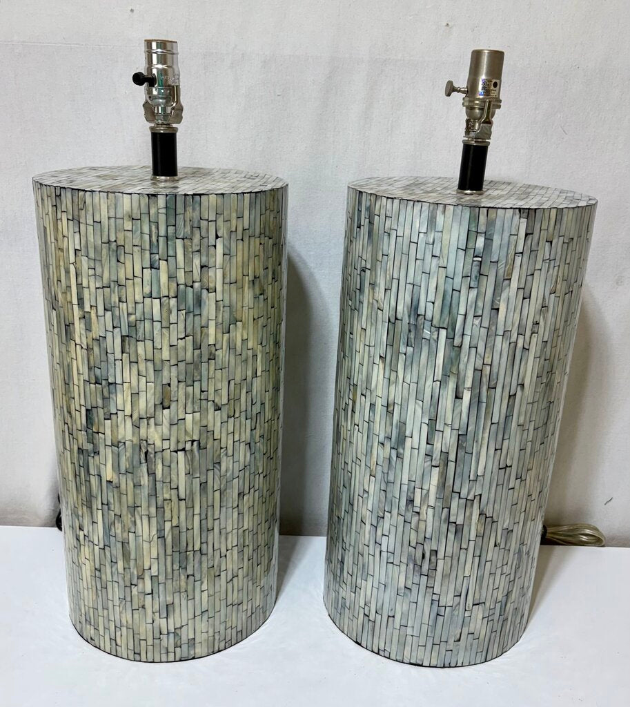 Faux Abalone Shell Cylinder Table Lamp (PAIR)