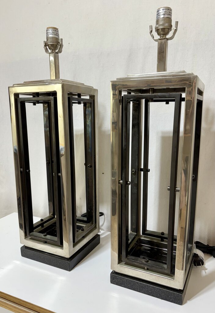 Blackrock Polished Nickel & Black Granite Base Table Lamp (PAIR)
